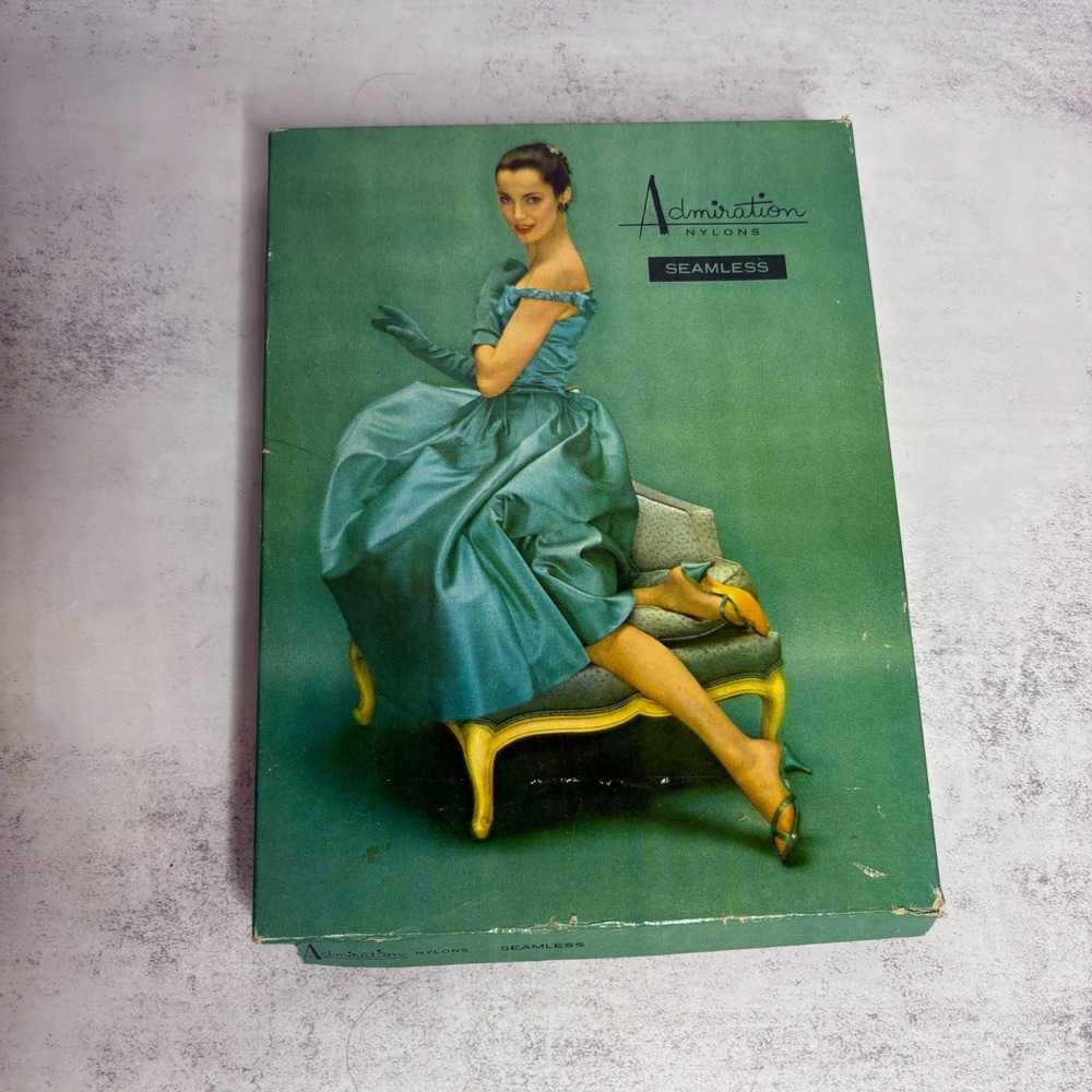 VTG 1950s Admiration Nylons Seamless Stockings Box Set Mesh 616 Glamour Sand 10